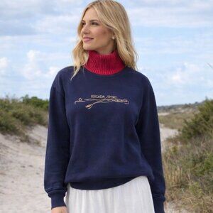VTG Escada Navy Sweatshirt red cableknit turtleneck preppy embroidered 80s 90s